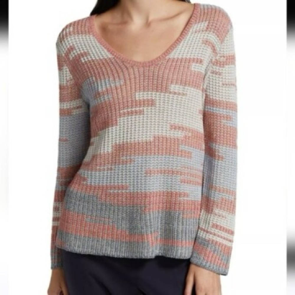 NIC+ZOE Terracotta Sky V Neck Knit Linen Blend Lightweight Sweater Size 2x